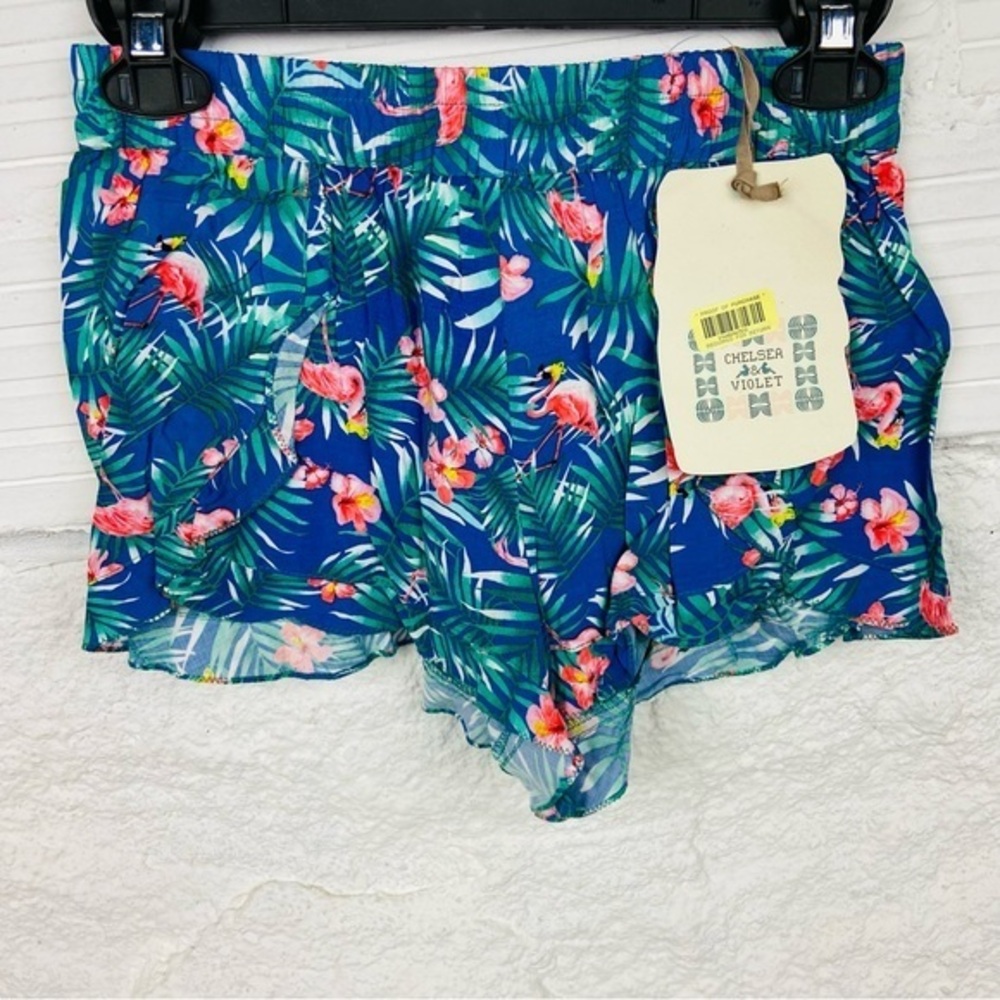 NWT CHELSEA & VIOLET blue tropical vacay lightweight flamingo shorts size XS